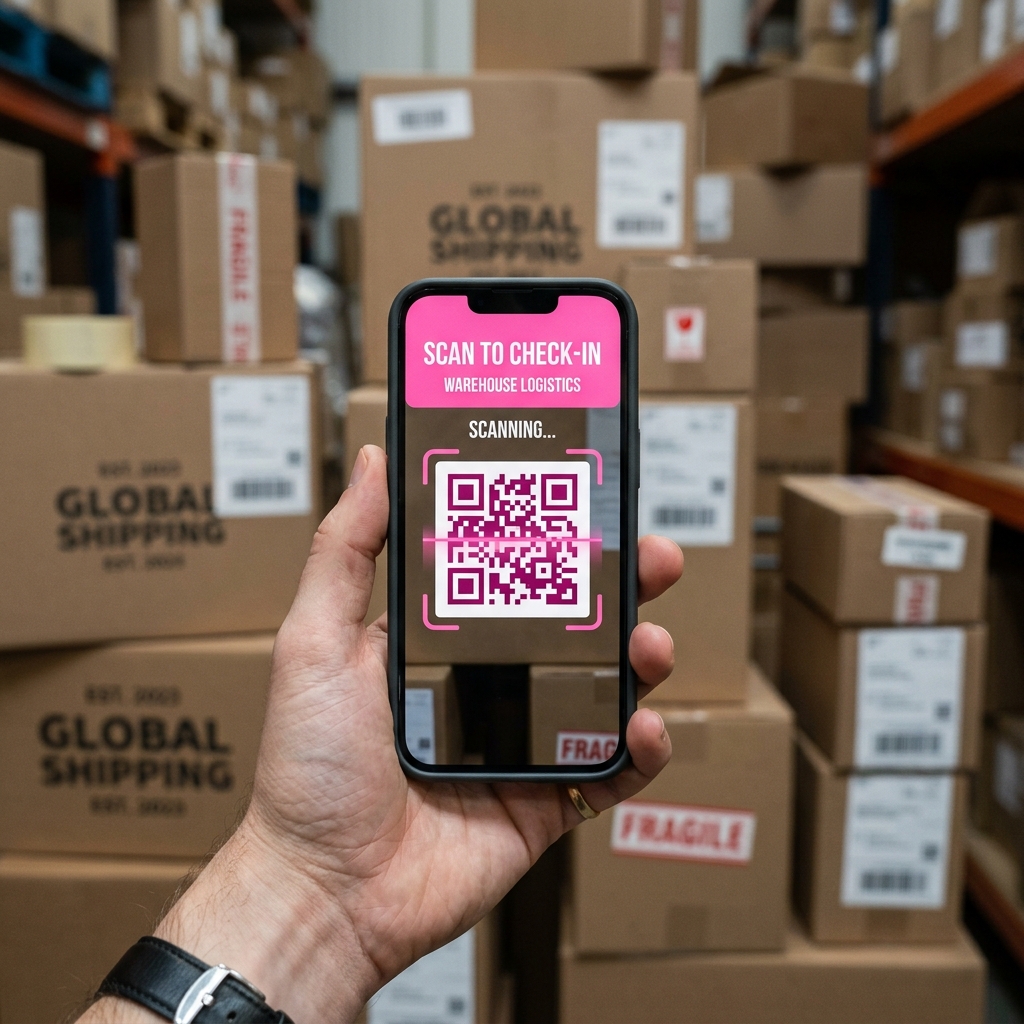 Driver scanning a QR code with mDropApp for instant delivery manifest retrieval